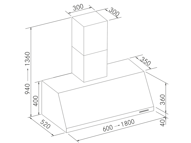 Range Hoods - Keops Prof SP Inox - Technical design