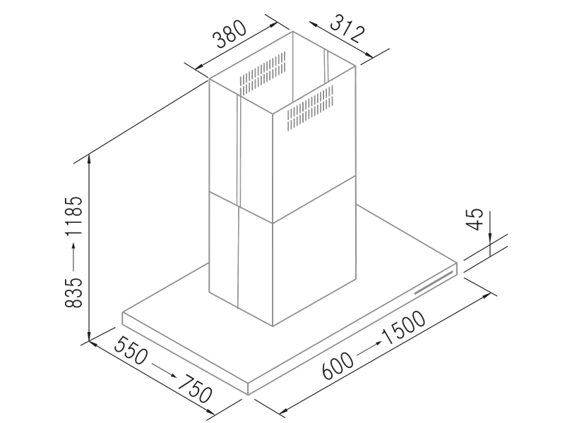 Range Hoods - Fine SP Isla Inox - Technical design